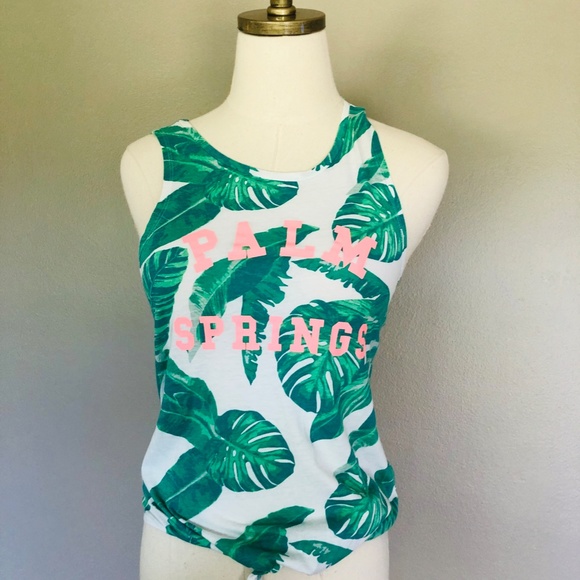 Tank Top Small Medium US 12 Green Leaves Sleeveless Palm Springs - Picture 1 of 11